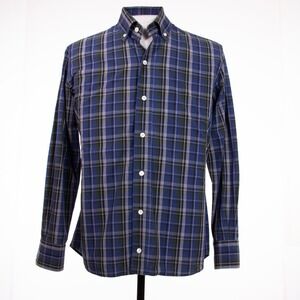 Ledbury Mens sz M Slim Fit Blue Plaid Check LS‎ Button Down Shirt
